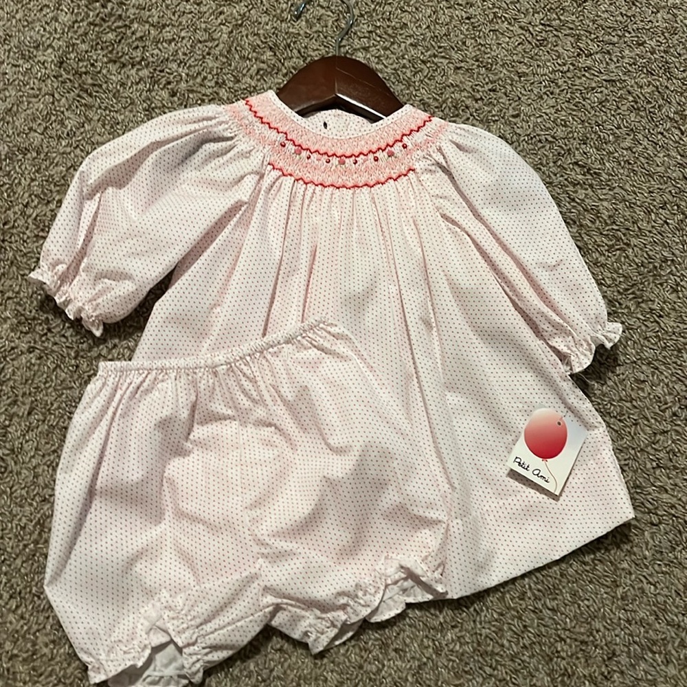 Smocked dress with bloomers 3m